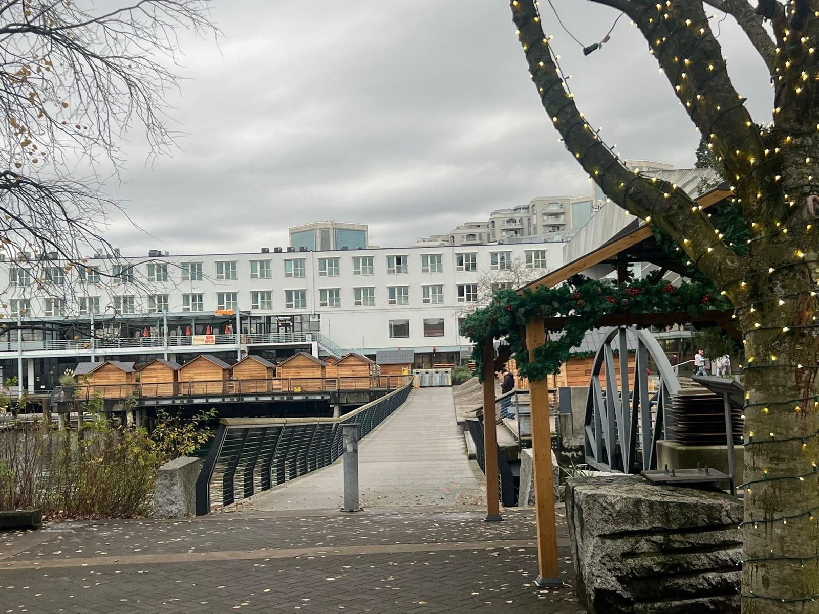 Custom cedar structure at the Shipyards Christmas Market