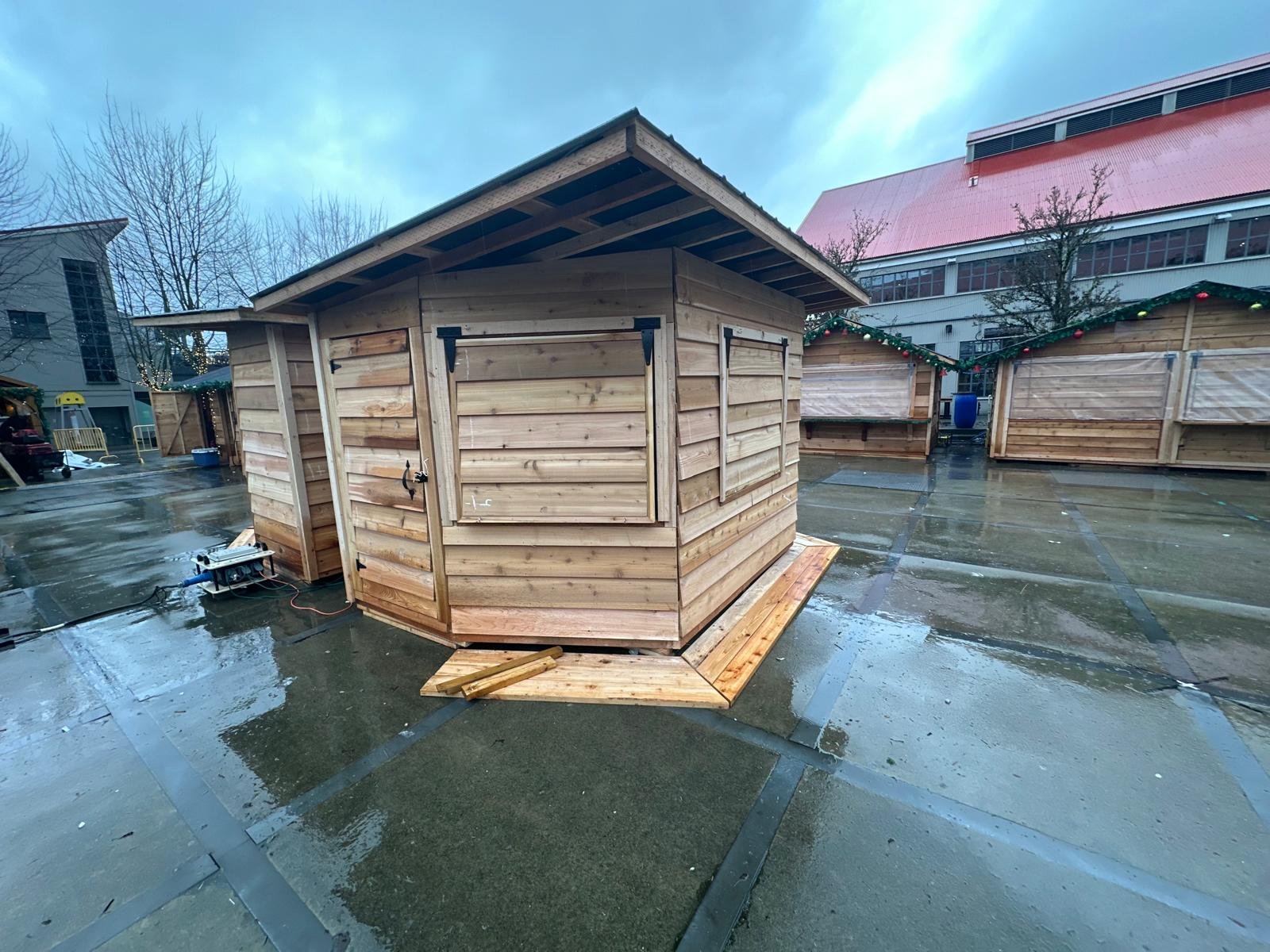 Cedar stalls at the holiday village