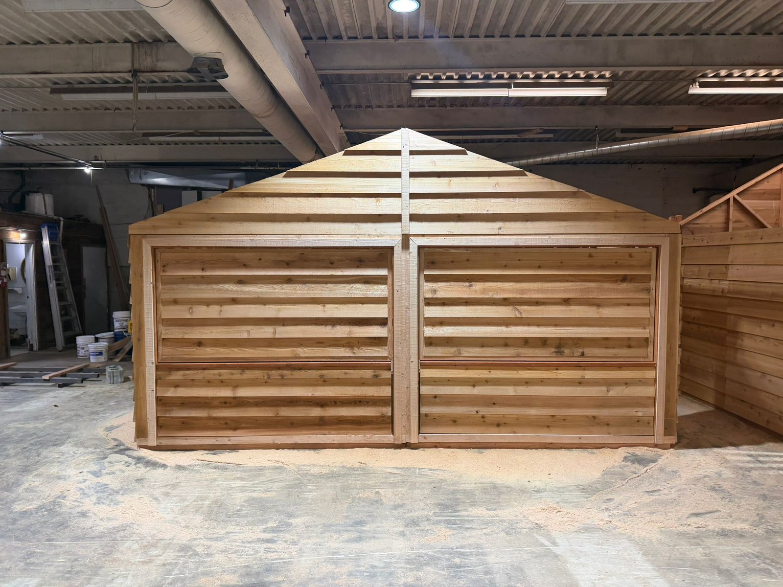 Cedar market hut with counter ready for delivery
