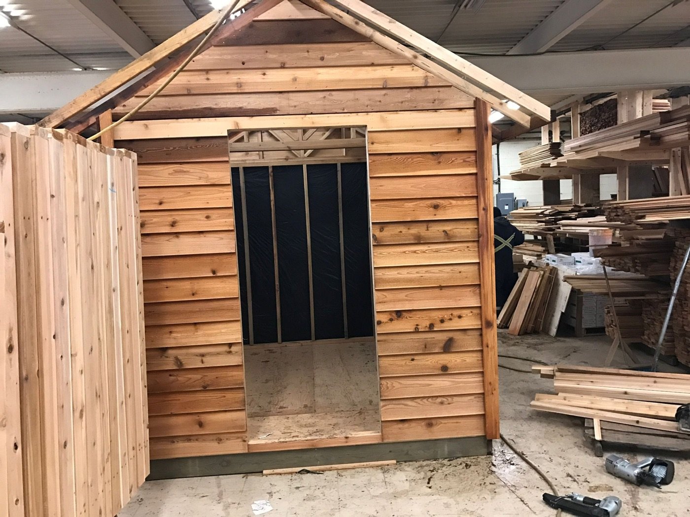 Lattice cedar fence panel on a shop cart