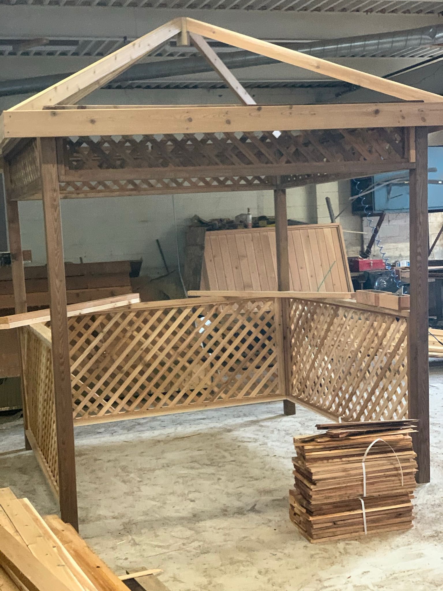 Cedar shed assembly in the shop
