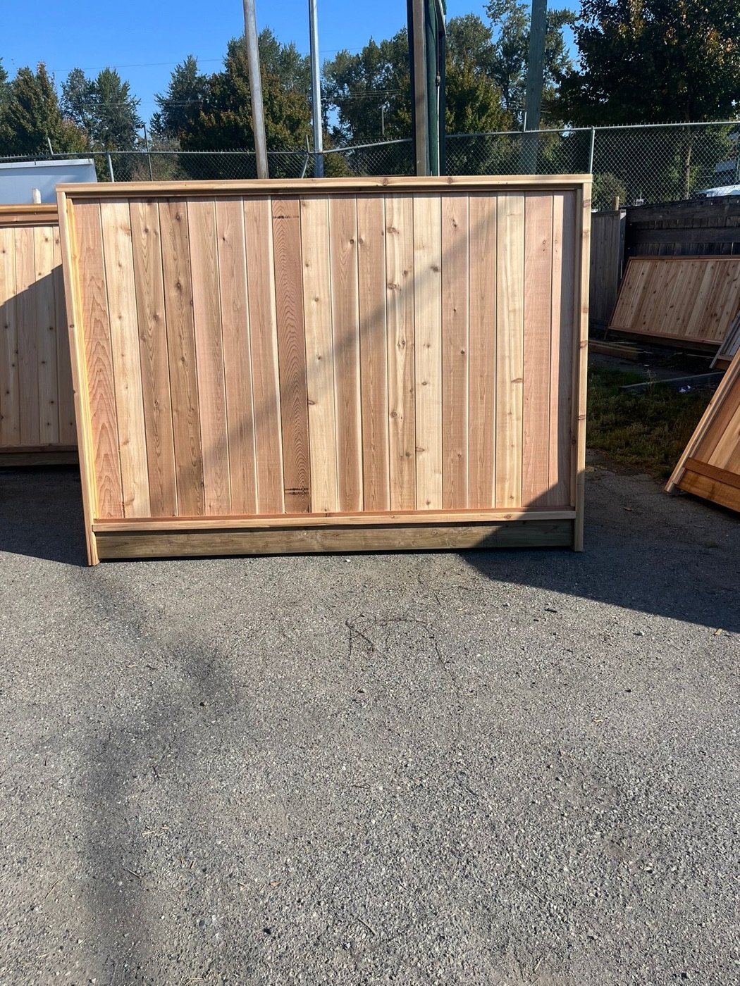 Solid vertical cedar fence panel — exterior sample
